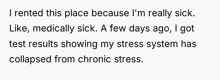I rented this place because I'm really sick. Like, medically...
