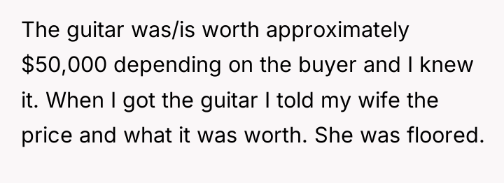 The guitar was/is worth approximately $50,000 depending on the buyer...
