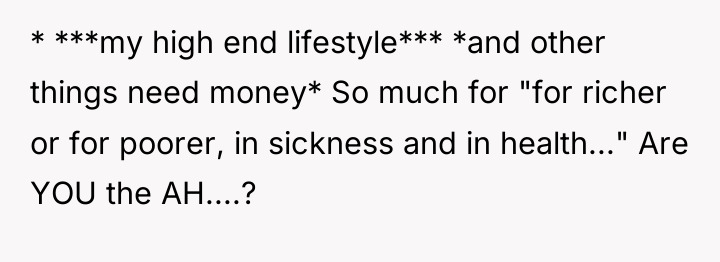 * ***my high end lifestyle*** *and other things need money*...