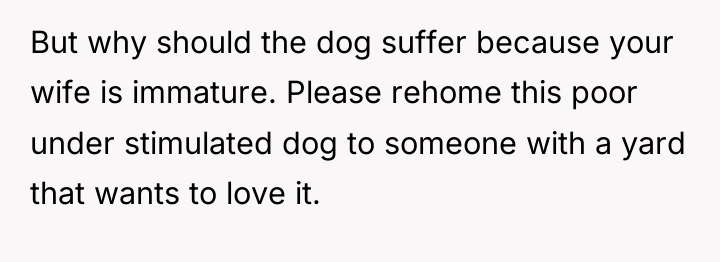 But why should the dog suffer because your wife is...