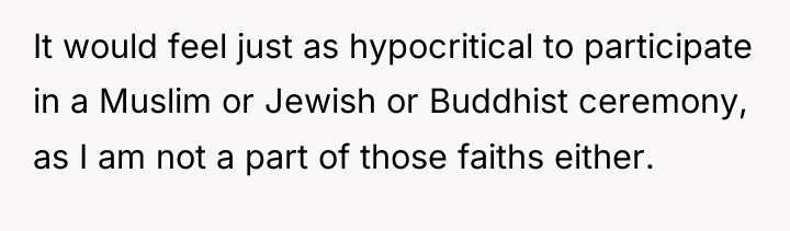 It would feel just as hypocritical to participate in a...