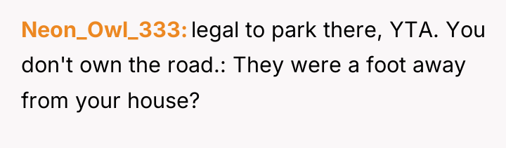 Neon_Owl_333 legal to park there, YTA. You don't own the...