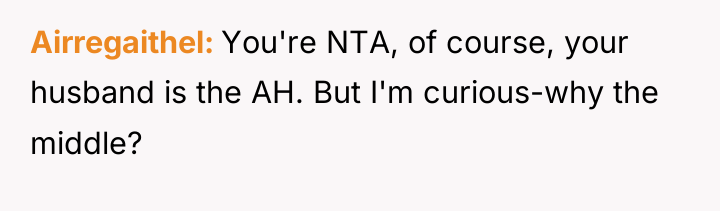 Airregaithel You're NTA, of course, your husband is the AH....