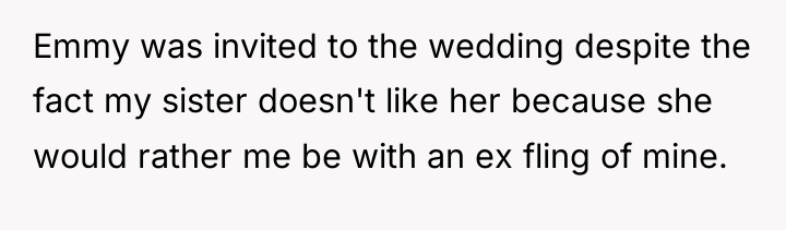 Emmy was invited to the wedding despite the fact my...