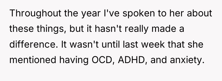 Throughout the year I've spoken to her about these things,...