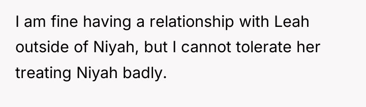I am fine having a relationship with Leah outside of...