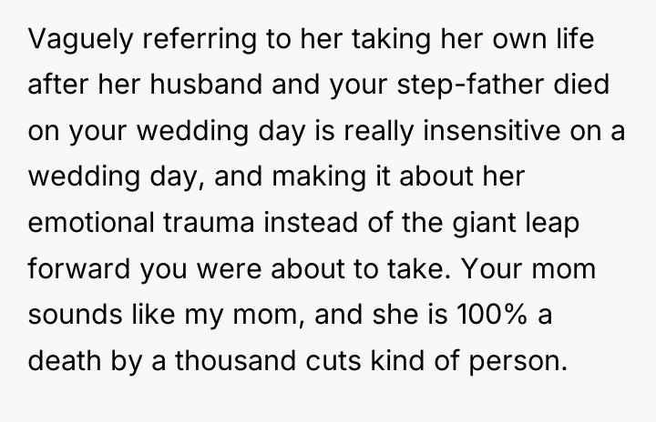 Vaguely referring to her taking her own life after her...
