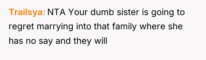 Trailsya NTA Your dumb sister is going to regret marrying...