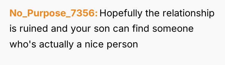 No_Purpose_7356 Hopefully the relationship is ruined and your son can...