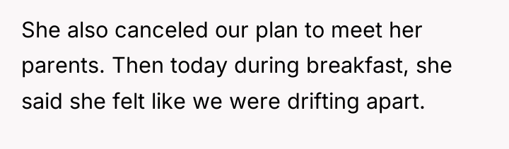 She also canceled our plan to meet her parents. Then...