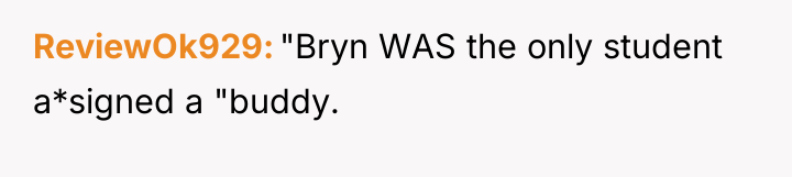 ReviewOk929 "Bryn WAS the only student a*signed a "buddy.