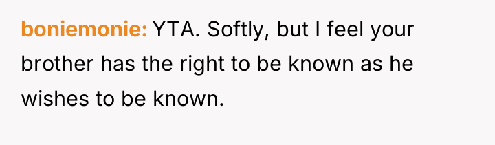 boniemonie YTA. Softly, but I feel your brother has the...