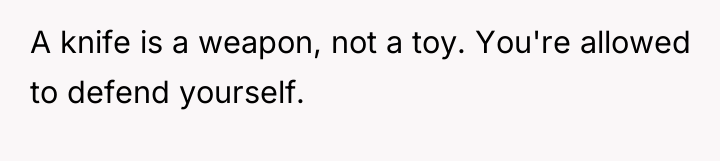 A knife is a weapon, not a toy. You're allowed...