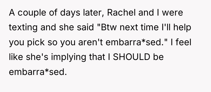 A couple of days later, Rachel and I were texting...