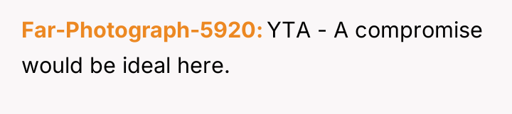 Far-Photograph-5920 YTA - A compromise would be ideal here.