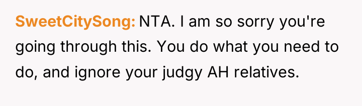 SweetCitySong NTA. I am so sorry you're going through this....