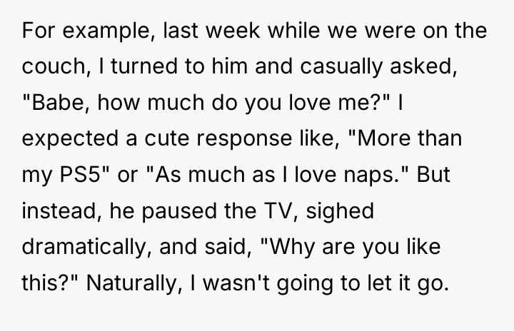 For example, last week while we were on the couch,...
