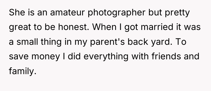 She is an amateur photographer but pretty great to be...