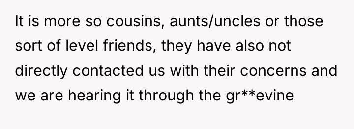 It is more so cousins, aunts/uncles or those sort of...