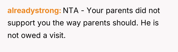 alreadystrong NTA - Your parents did not support you the...