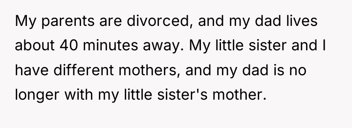 My parents are divorced, and my dad lives about 40...