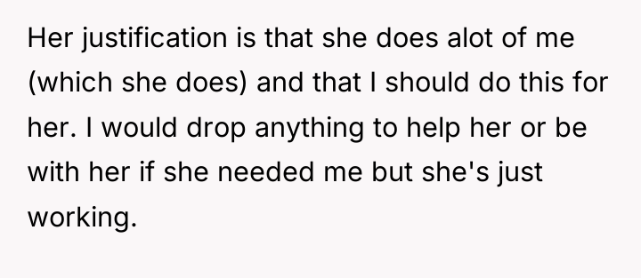 Her justification is that she does alot of me (which...