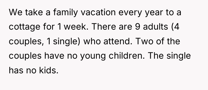 We take a family vacation every year to a cottage...