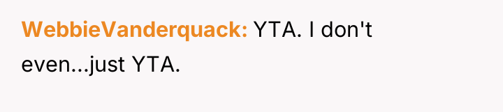 WebbieVanderquack YTA. I don't even...just YTA.