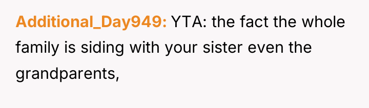 Additional_Day949 YTA: the fact the whole family is siding with...