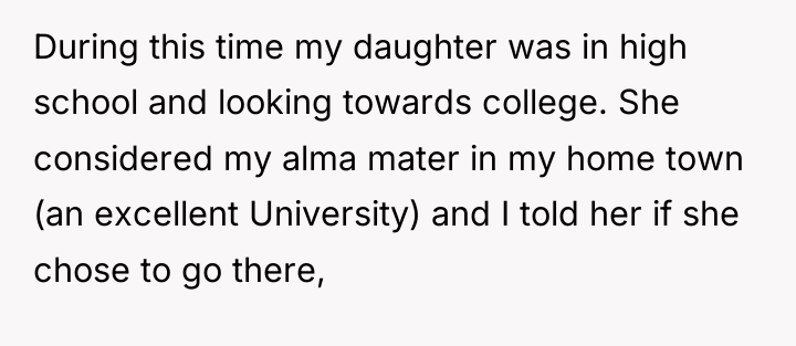During this time my daughter was in high school and...