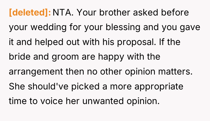 [deleted] NTA. Your brother asked before your wedding for your...