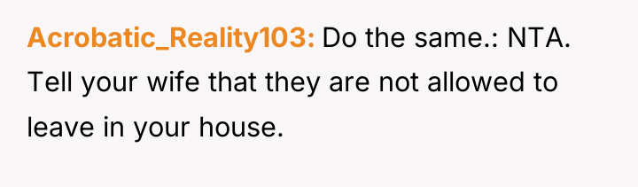 Acrobatic_Reality103 Do the same.: NTA. Tell your wife that they...