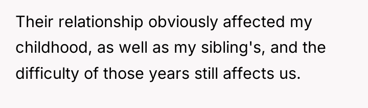 Their relationship obviously affected my childhood, as well as my...