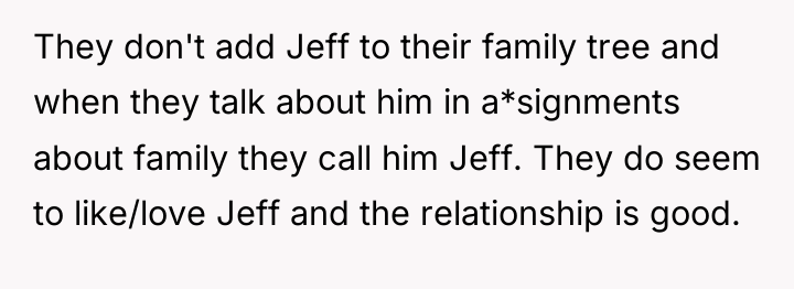 They don't add Jeff to their family tree and when...