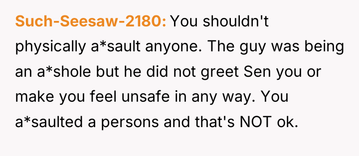 Such-Seesaw-2180 You shouldn't physically a*sault anyone. The guy was being...