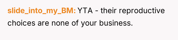 slide_into_my_BM YTA - their reproductive choices are none of your...