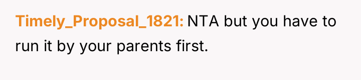 Timely_Proposal_1821 NTA but you have to run it by your...