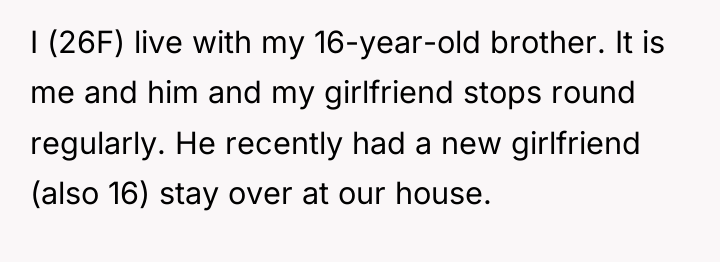 I (26F) live with my 16-year-old brother. It is me...