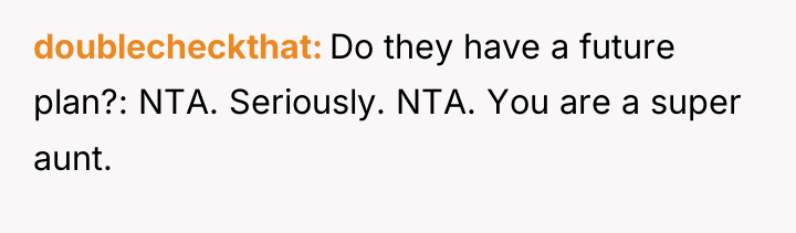 doublecheckthat Do they have a future plan?: NTA. Seriously. NTA....
