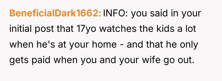BeneficialDark1662 INFO: you said in your initial post that 17yo...