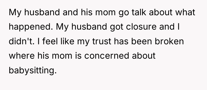 My husband and his mom go talk about what happened....