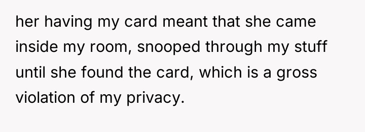 her having my card meant that she came inside my...