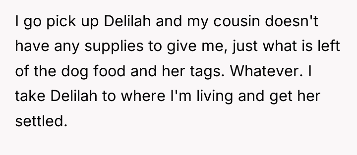 I go pick up Delilah and my cousin doesn't have...