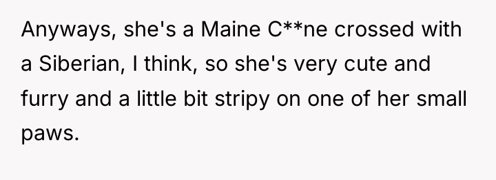 Anyways, she's a Maine C**ne crossed with a Siberian, I...