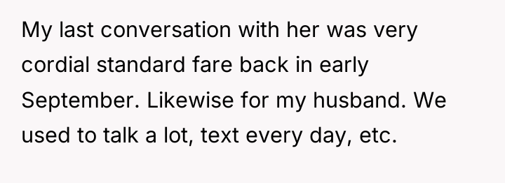 My last conversation with her was very cordial standard fare...