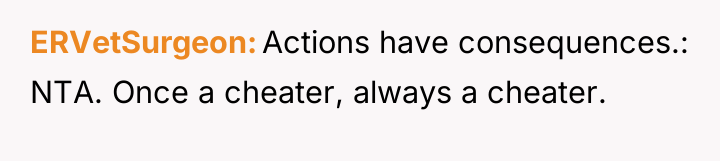 ERVetSurgeon Actions have consequences.: NTA. Once a cheater, always a...