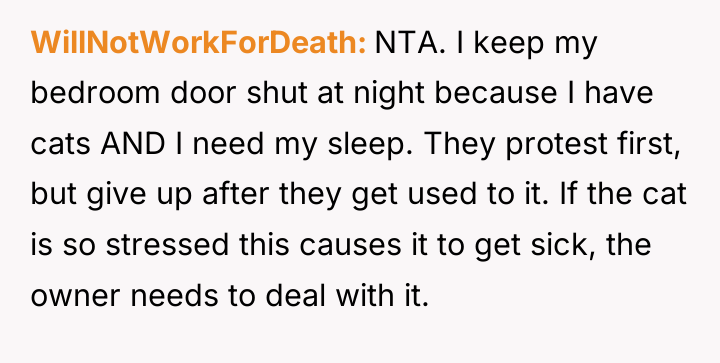 WillNotWorkForDeath NTA. I keep my bedroom door shut at night...
