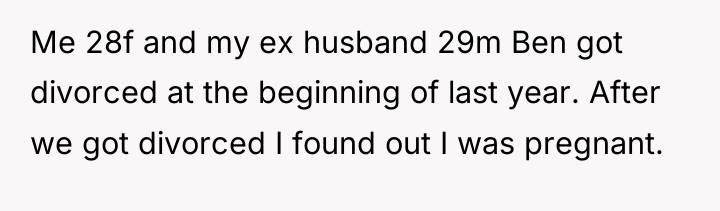 Me 28f and my ex husband 29m Ben got divorced...