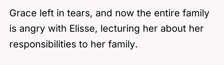 Grace left in tears, and now the entire family is...