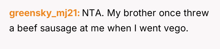 greensky_mj21 NTA. My brother once threw a beef sausage at...
